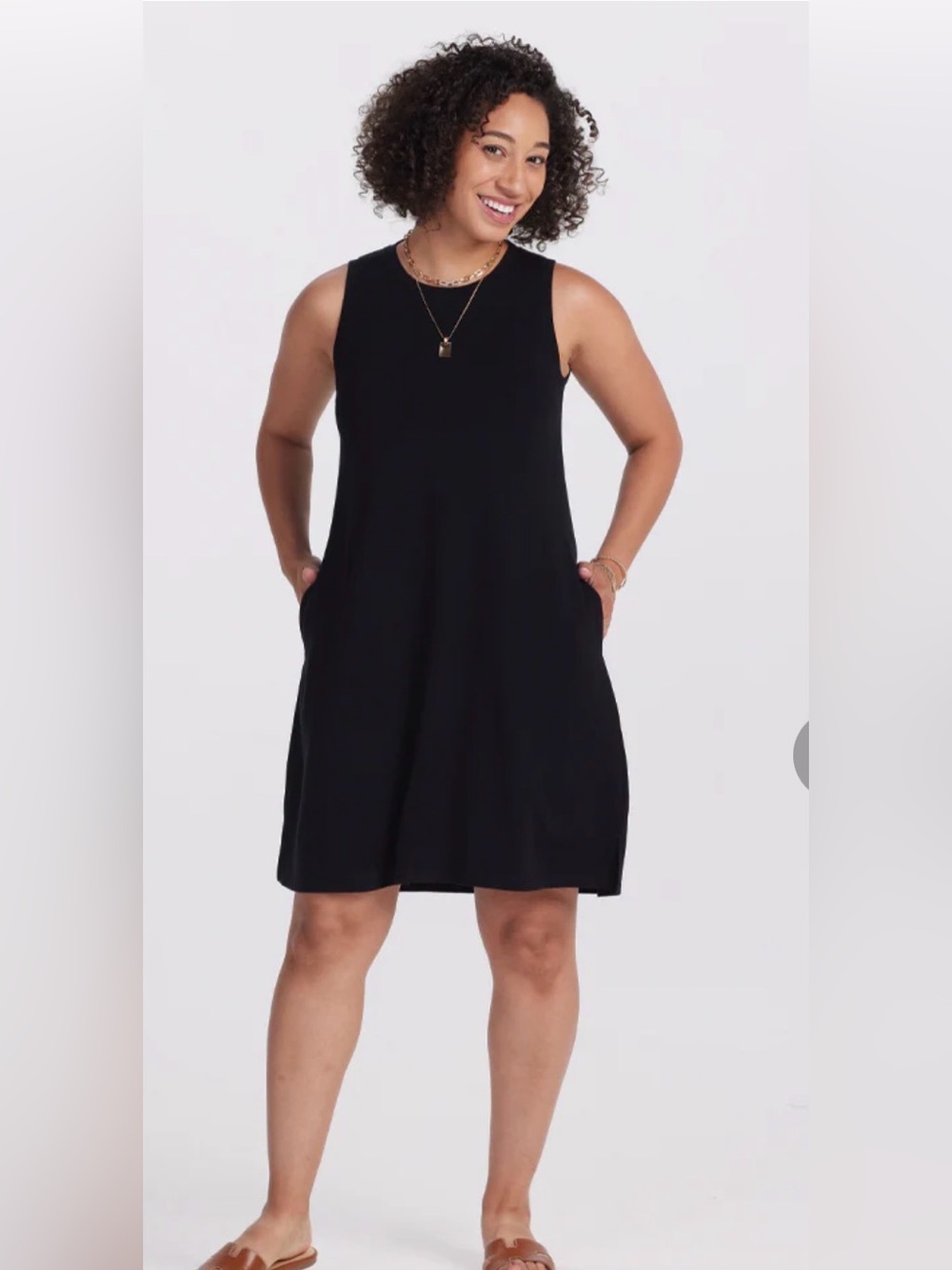 WOOL& Cooling Lightweight Breathable Stylish Sleeveless Black A-Line Dress